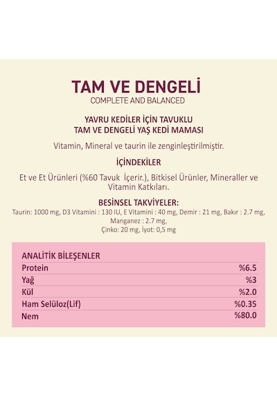 Tavuklu Yaş Konserve Yavru Kedi Maması, Jöle İçinde Parça Etli, 400 Gr X 12 Adet