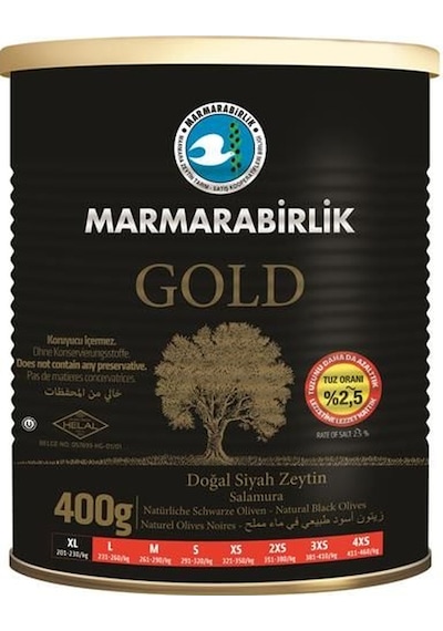 Marmarabirlik Gold Az Tuzlu Salamura 201-230 KB XL Siyah Zeytin Teneke 400 G