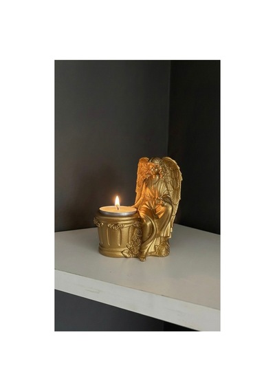 Dekoratif Melek Figürlü Tealight Mumluk - Estetik Tasarım Masaüstü Biblo Ve Şamdan Altın