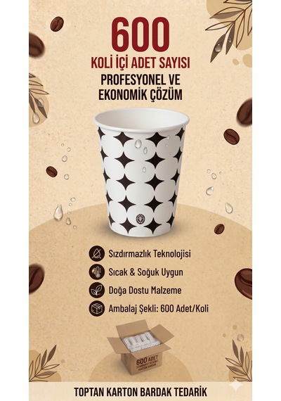 600 Adet Karton Bardak 7 Oz Sızdırmaz Vending Modeli Kahve Çay Meşrubat Bardağı Sıcağa Dayanıklı Karton Bardak