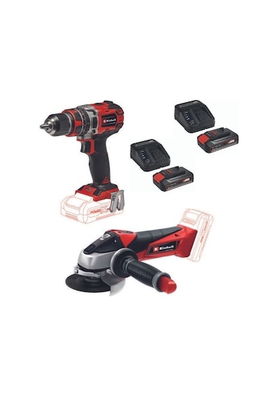 Einhell TE-CD 18/50 Lİ-İ BL Akülü Matkap Vidalama + TE-AG 18/115 Avuç Taşlama 2 x 2.5 Ah Akü Starter Kit