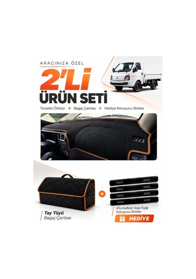 E-biz Hyundai H100 2020-2024 Uyumlu Torpido Örtüsü + Tay Tüyü Çanta - Siyah-kahverengi - Hu023