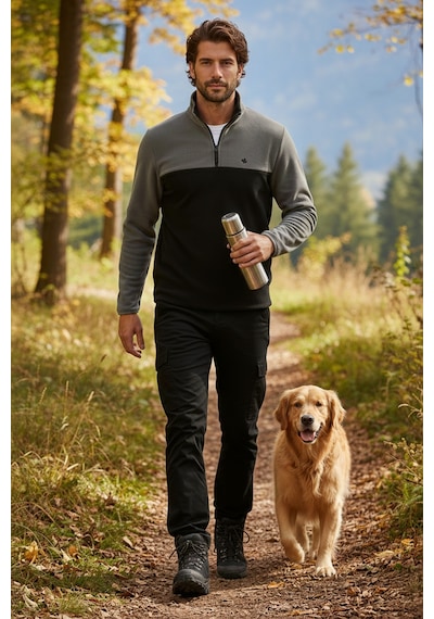 Buratti Regular Fit Anti-Pilling Tüylenme Yapmayan Dik Yaka Kışlık Şardonlu Erkek Polar 5906016 Gri-Siyah