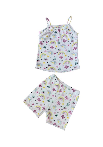 Fuar Baby Askılı %100 Pamuk Kaşkorse Şortlu Kız Çocuk Takımı 1-5 Yaş Gökkuşağı Desenli Fuar Baby Askılı %100 Pamuk Kaşkorse Şortlu Kız Çocuk Takımı 1-5 Yaş Gökkuşağı Desenli