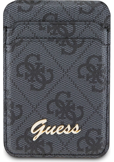 Guess Lisanslı Magnetik Standlı Kartlık 4g Desenli Metal Script Logolu Siyah