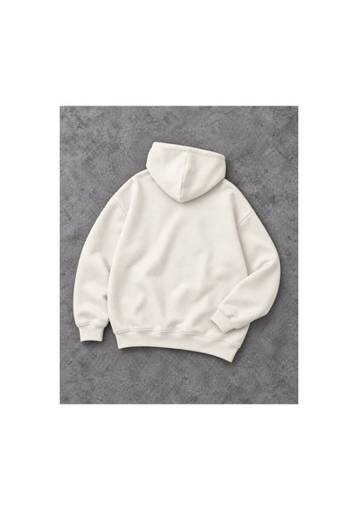 Genel Markalar Unisex Oversize Pikeli Double Face Kapüşonlu Sweatshirt Ekru