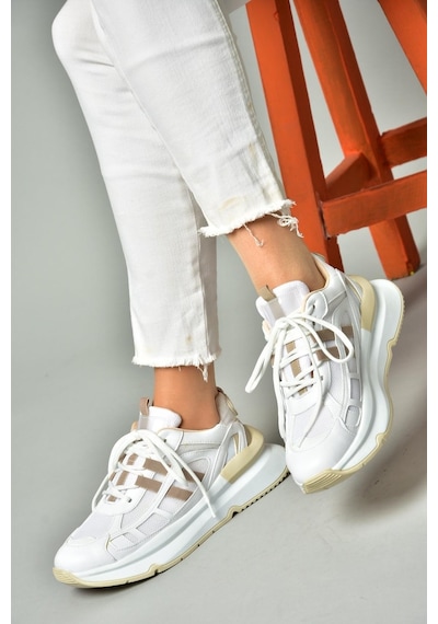 Fox Shoes S973017604 Beyaz/vizon Kumaş Sper Ayakkabı Sneakers Beyaz - Vizon