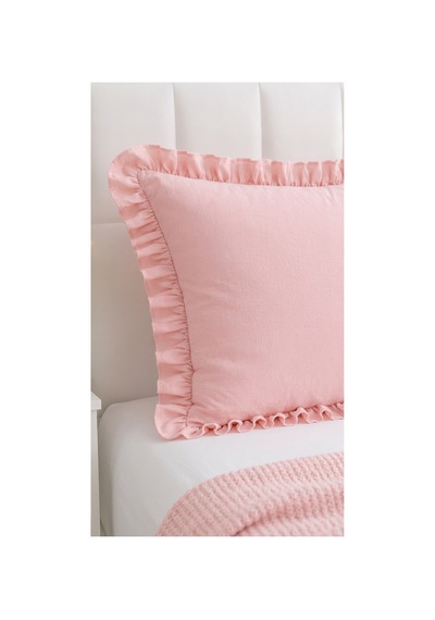 Fırfırlı Pamuklu Kumaş Yastık Kılıfı 50 X 70 Somon - 719396431 Somon