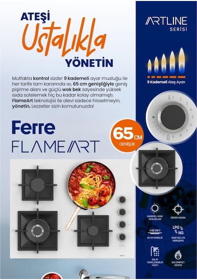 Ferre QEP64CB - SC406-WFA - D064-SA Fryart Artline Steam Beyaz Ankastre Set