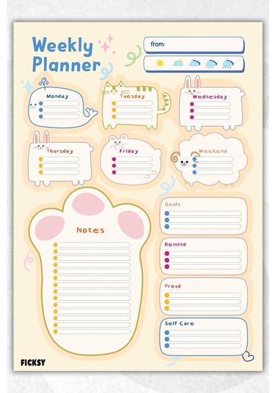 Haftalık Planlayıcı - A4 Ebat Yapılacaklar - 30 Yaprak - Weekly Planner - 1450 Çok Renkli