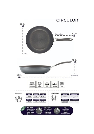 Circulon Çizilmez Yapışmaz 3'lü Kızartma Tava Seti - 22cm, 26cm, 28cm Siyah