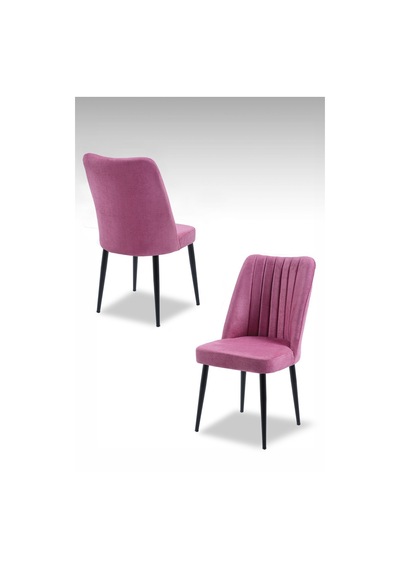 Vento Sandalye - Jerika Pembe- Metal Siyah Ayak 4 Adet - Salon Sandalyesi / Mutfak Sandalyesi Gül Kurusu