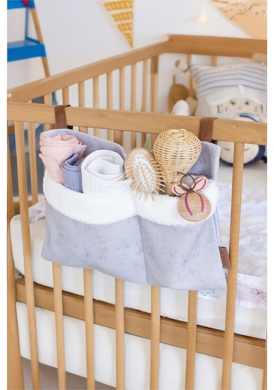 Pratik Askılı Organizer Bebek Arabası Beşik Kenar Fluffy Organizer Solid Gri