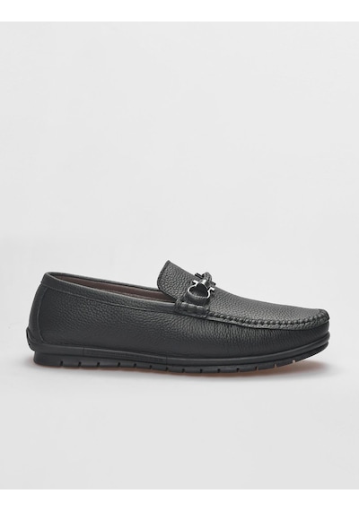 Cabani Hakiki Deri Siyah Tokalı Erkek Loafer - 43