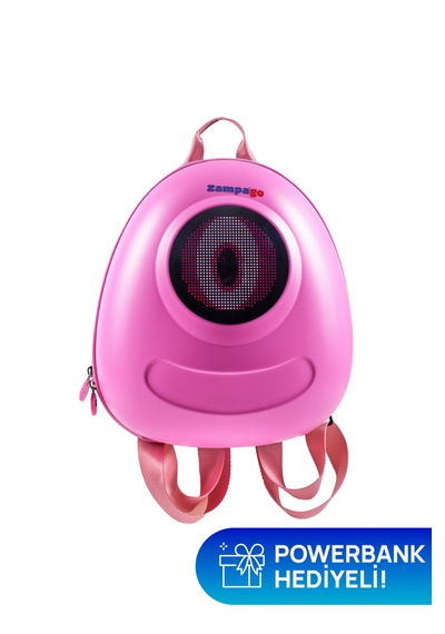 Zampago Led Big Eyes Akıllı Çocuk Sırt Çantası Sert Kasa, Usb Şarj Girişli Pembe