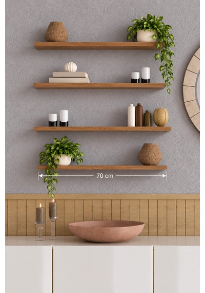 Yankı-byeg 70 Cm 4lü Safir Meşe Mdf Uçan Duvar Rafı Gizli Bağlantı Kitaplık