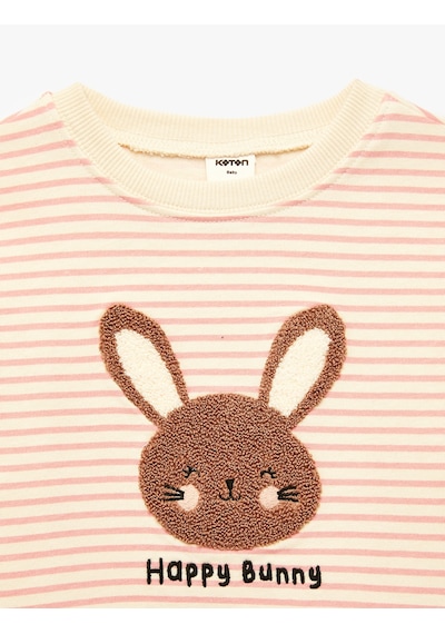 Koton Uzun Kollu Bisiklet Yaka Tavşan Nakış Detaylı Şardonlu Çizgili Sweatshirt Ekru Çizgili 7wmg10026ak Koton Uzun Kollu Bisiklet Yaka Tavşan Nakış Detaylı Şardonlu Çizgili Sweatshirt Ekru Çizgili 7wmg10026ak