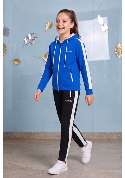 Pina Kids Kız Çocuk Potential Kalın Şeritli Kapüşonlu Düz Paça Dalgıç Kumaş Eşofman Takımı Esf7016 mavi Pina Kids Kız Çocuk Potential Kalın Şeritli Kapüşonlu Düz Paça Dalgıç Kumaş Eşofman Takımı Esf7016 mavi