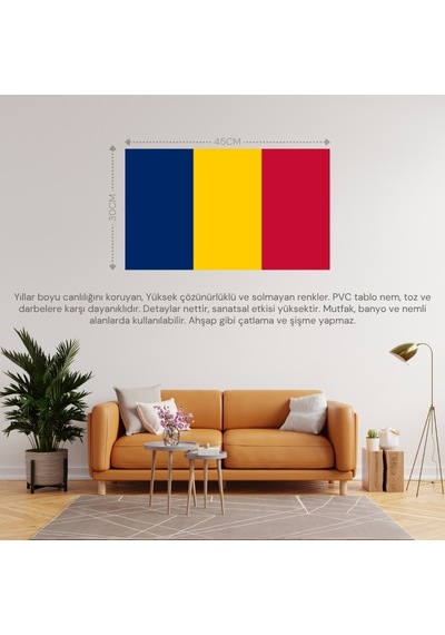 Çad Ülke Bayrağı 45x30cm Duvar Tablosu Çerçevesiz Pvc Tablo Diğer