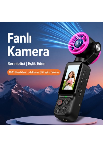 Aksiyon Kamera Lk-035 Mini Vlog Kamerası Ve Taşınabilir Fan 2'si 1 Arada 1080p Hd Kamera 180 Dönebilen Siyah