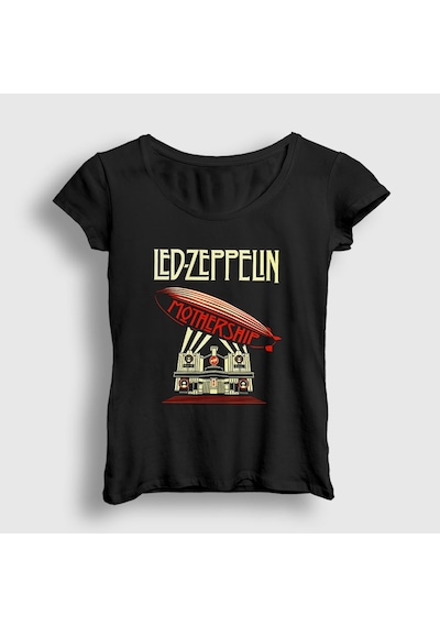 Presmono Kadın Mothership Led Zeppelin T-shirt Siyah