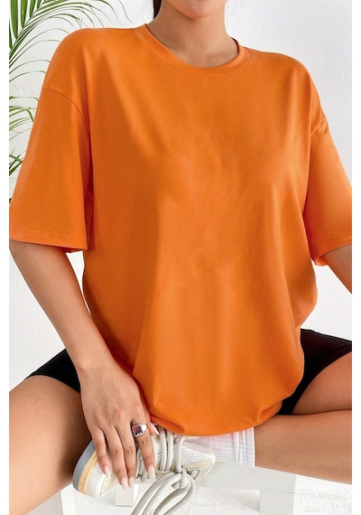 Unisex Sırt Kral Kelebek Baskılı T-shirt Turuncu