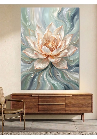Suda Yüzen Beyaz Lotus Çiçeği Dekoratif Kanvas - Mdf Ahşap Tablo Çok Renkli
