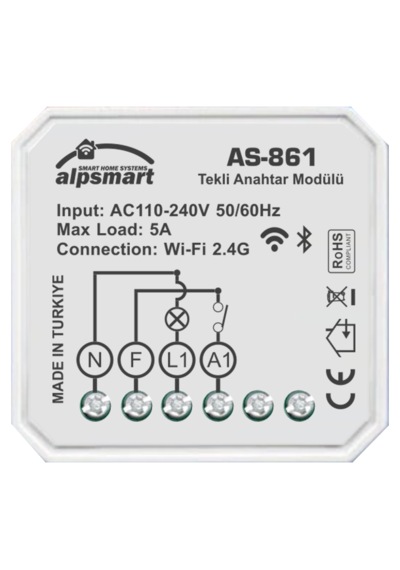Alpsmart As-861 Akıllı Wi-fi Tekli Duvar Anahtar Modülü Tuya Uyum