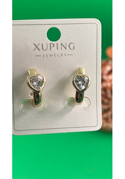 Xuping 14k Altın Renginde Kalpli Zirkon Taşlı Halka Küpe Gold