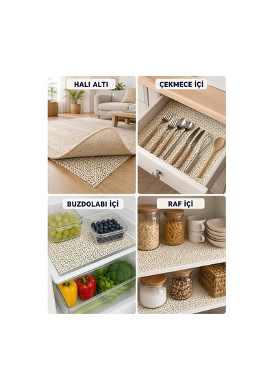 Beylini Halı Kaydırmazı Halı Altı Kaydırmaz Dolap Raf Örtüsü Kaymaz Örtü Toplanmayı Önler Halı Yolluk Tabanı Krem 60x100