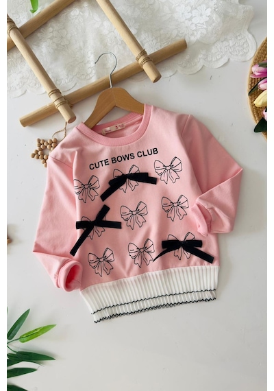 Miniğimin Cicileri Cute Fiyonk Detaylı Kız Çocuk Sweat - Pembe Pembe