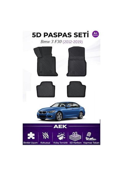 Bmw F30 2012-2019 Araca Özel Havuzlu "karbon" Paspas Takımı