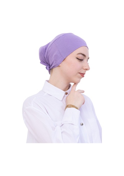 Modish Group Pratik Bone Pamuklu Tesettür İç Bone, Başörtüsü İçin Hazır Viskon Şapka, Namaz Günlük Kullanım İçin Lila