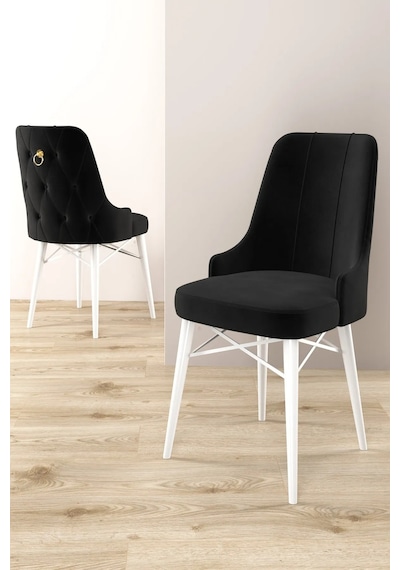 Zümra Serisi, Beyaz 80x132 Açılabilir Mdf Mutfak Masası Takımı 6 Adet Sandalye Siyah