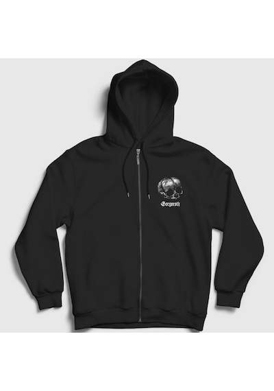 Presmono Unisex Skull Gorgoroth Fermuarlı Kapüşonlu Sweatshirt Siyah