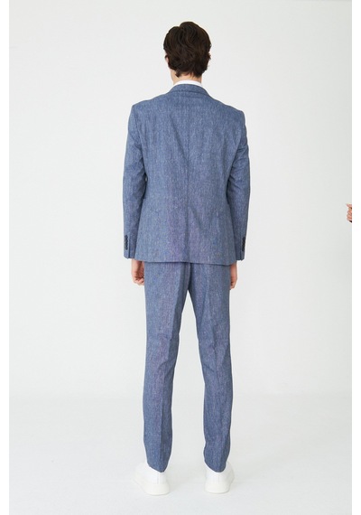 Mavi Dokulu Yazlık Modern Slim Fit Takım Elbise Desenli