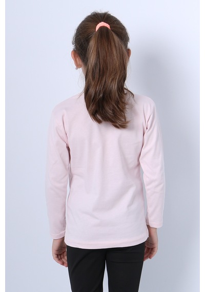 Hçm Kız Çocuk Uzun Kollu Tshirt 4 Mevsim Baskılı Bisiklet Yaka C43 Pembe
