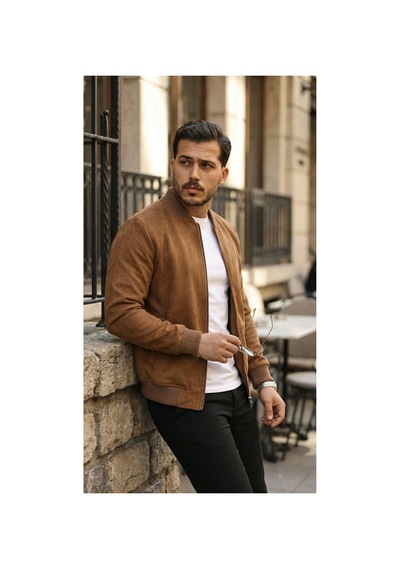 Butik İstanbul Erkek Önden Fermuarlı Içi Astarlı Süet Ceket Kahverengi