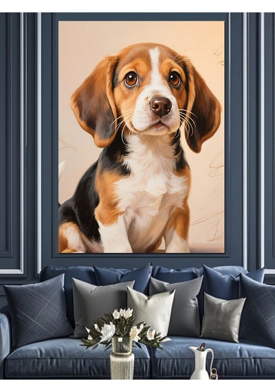 Ahşap Tablo Sevimli Beagle Köpek Portresi