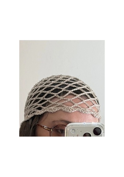 Kroşe Örgü Bej Saç Aksesuar Ve Bandana , Saç Filesi El Yapımı Krem