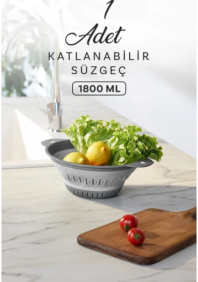 Yuvarlak Katlanabilen Akordeon Süzgeç - 1800ml Plastik Diğer