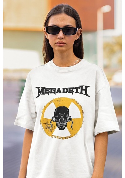 Megadeth Baskılı Unisex Oversize Müzik Grubu Tişört Beyaz