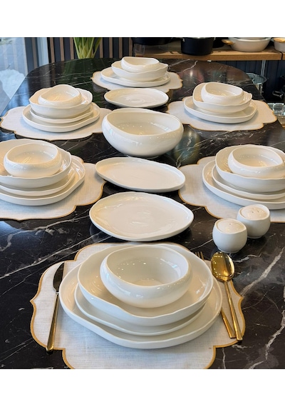 29 Parça 6 Kişilik Porselen Planet Collection White Yemek Takımı-5395 Beyaz