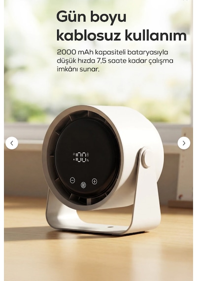 Taşınabilir Masaüstü Fanı 100 Kademe Kontrol, Şarjlı, Dokunmatik Ekran, Usb-c X6113 Beyaz