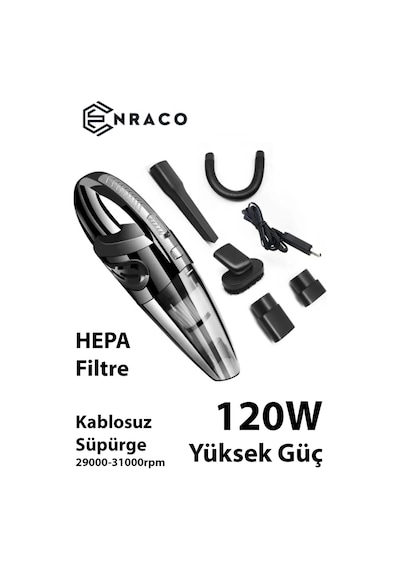 Enraco R-6053 Kablosuz Güçlü El Araç Ev Süpürgesi 120w Yüksek Güç İle Temizlik