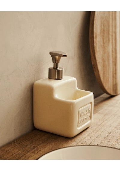 Makri Home Şık Ve Pratik Seramik Süngerlikli Sıvı Sabunluk/deterjanlık, Krem, 500 Ml