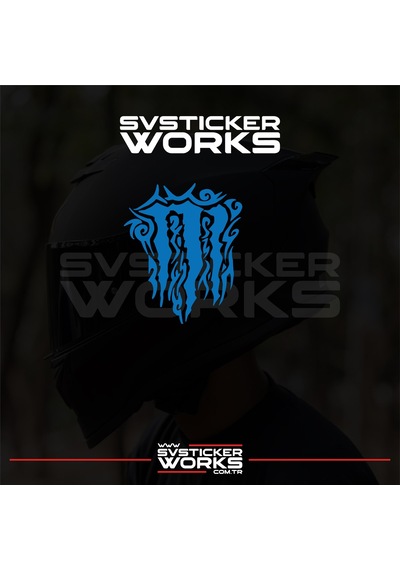 Monster Kask Sticker Tüm Kasklar Uyumlu Tek Yön 1 Adet Mavi