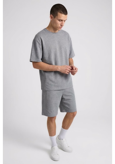Gri Melanj Oversize Fit Basic Erkek Şort Takım - 85292 GRİ MELANJ