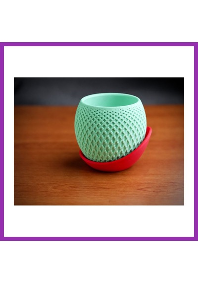 Bezos 3d Baskı Küre Saksı - Kafes Dokulu İki Parçalı Dekoratif Saksı - Mint-kırmızı Bty Standart