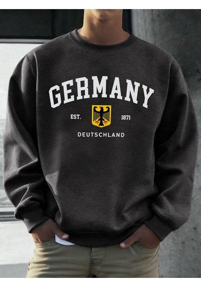 Startmore Startmorealmanya Deutschland Ulusal Amblem Baskı Erkekler Kazak Moda Polar Kazak Retro Rahat Uzun Koll Antrasit